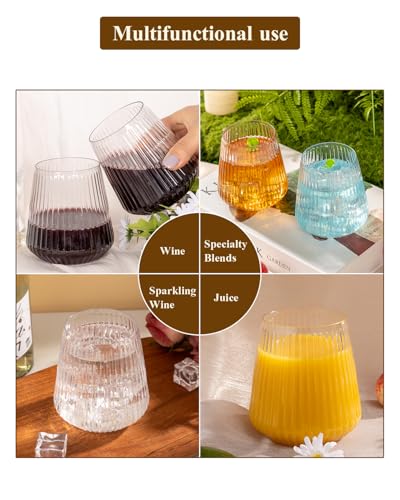 Goodluck 80 Pack 12oz Stemless Plastic Wine Glasses – Clear Ribbed Cups | Elegant Reusable Disposable Drinkware for Weddings, Parties, Bars, Indoor and Outdoor Events - color: Clear