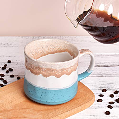 Bosmarlin Large Ceramic Coffee Mug, Big Tea Cup, 7 Colors to Choose, 21 Oz, Dishwasher and Microwave Safe, 1 PCS (Blue&White) - color: Blue&White
