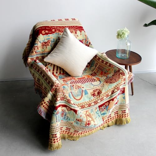 Throw Blanket for Couch & Bed, 50" x 60"Cozy Lightweight All-Season Blanket Tassels Tapestry, Warm Decorative Sofa Blanket for Living Room, Bedroom & Office, Easy Care Gift Blanket