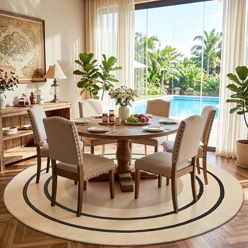 LUMI 9' Round Natural Jute Area Rug, Braided Farmhouse Rug | Non Slip No Shedding Neutral Carpet, Indoor Outdoor Rug for Living Room, Dining Room & Patio - color: Vanilla Veil, size: 9'x9'