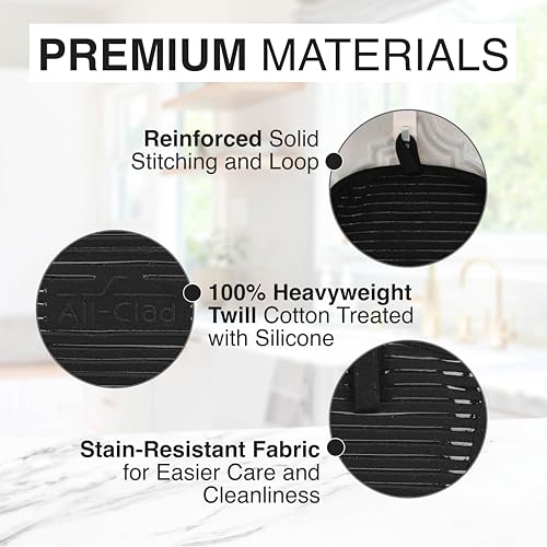 All-Clad Premium Pot Holder & Hot Pad: Heat Resistant to 500 Degrees - 100% Cotton, 10""x6.25"" Hot Pad for Kitchen and Barbeque, (2-Pack), Black - color: Black, size: 2 Pack