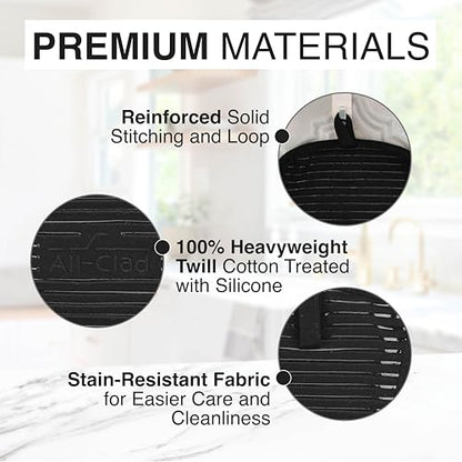 All-Clad Premium Pot Holder & Hot Pad: Heat Resistant to 500 Degrees - 100% Cotton, 10""x6.25"" Hot Pad for Kitchen and Barbeque, (2-Pack), Black - color: Black, size: 2 Pack