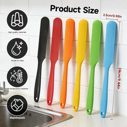 6Pcs Silicone Jar Spatulas, Cake Cream Spatulas Set, Non-Stick Heat Resistant Mixing Butter Spatulas Baking Scrapers for Jars Blenders Cooking Stirring - color: 6PCS Mix, size: 24X2.5X0.5CM