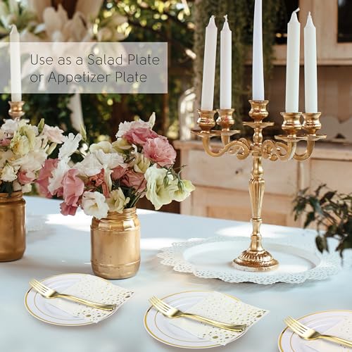 Gold Dessert Plates Set, 100 Wedding Plates, Forks and Napkins, 7.5 Inch | Sturdy plastic, cake service, appetizer tables, salad course, weddings, birthdays, easy cleanup - color: Gold, style: Plates,Forks and Napkins