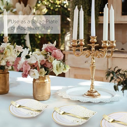 Gold Dessert Plates Set, 100 Wedding Plates, Forks and Napkins, 7.5 Inch | Sturdy plastic, cake service, appetizer tables, salad course, weddings, birthdays, easy cleanup - color: Gold, style: Plates,Forks and Napkins