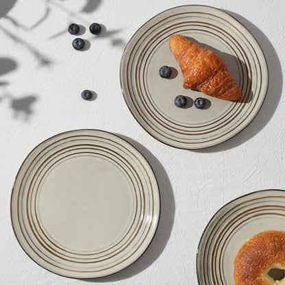 famiware Dinner Plates, 8 Inch Small Plate Set for 6, Dessert Appetizer Speckled Hand-made Ceramic Salad Plates, Microwave & Dishwasher Safe, Scratch Resistant, Twilight Series, Terre-verte - color: Terre-verte, size: 8 inch