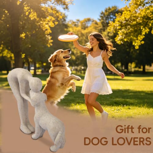Abstract Person and Dog Head-to-Head Figurine Sandstone | abstract sculpture celebrating the bond between person and pet. Intimate head-to-head Touching memory keepsake for dog lovers - color: Sandstone