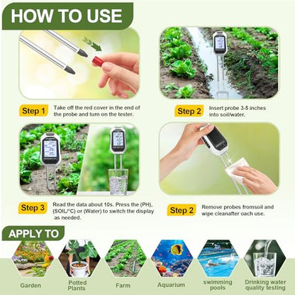 Moisture Meter for Plants, 7-in-1 Digital Soil Tester Kit with Backlit LCD - Measures pH, EC, TDS, Fertility, Temp, Moisture & Sunlight, Garden Tools for Indoor & Outdoor