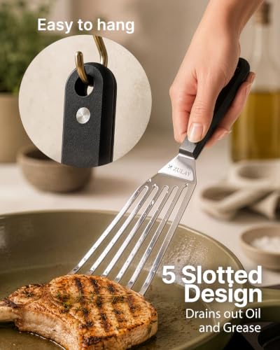 Zulay Kitchen Stainless Steel Fish Turner Spatula - 12.4” Flexible Heat-Resistant Slotted Turner for Non-Stick Cookware - Rust-Proof, Durable & Dishwasher Safe Cooking Utensil for Everyday Use - size: Large