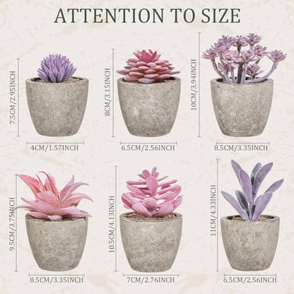 Set of 6 Artificial Succulents Potted - Realistic Mini Fake Cactus Plants in Paper Pulp Pots, 2-4'' Mixed Sizes for Farmhouse Shelf, Bathroom, Coatrack Shelf, Bedroom Indoor(Elegant Style) - style: Elegant Style