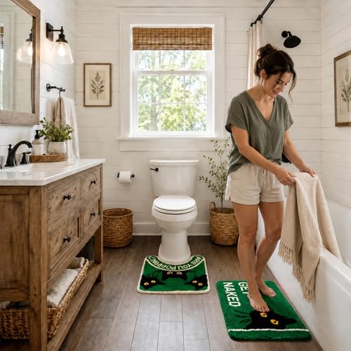 2PCS Black Cat Bathroom Rug Set, Funny Non Slip Bath Mat & Toilet Rug | Matching Black Cat Toilet Rug Included • Funny Bathroom Decor • Quick Dry • Machine Washable • Perfect Home Upgrade - color: Black Cat