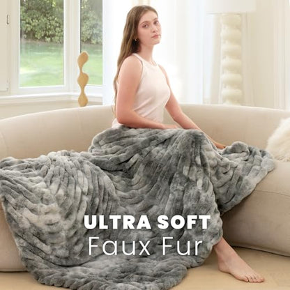 Ultra Soft Cozy Faux Fur Throw Blanket, Fuzzy Plush Thick Bubble Blanket, Luxury Fluffy Blanket for Couch, Sofa, Bedroom, and Living Room, 50x60 Inches,Tie-Dye Gray - color: Z-tie-dye Gray, size: Throw