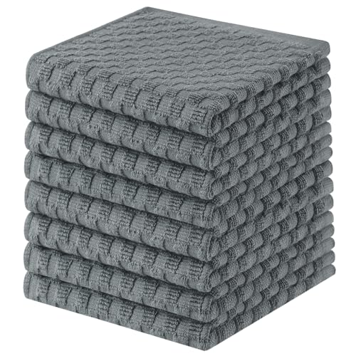 Homaxy 100% Cotton Terry Dish Cloths, 12"x12", 8-Pack, Dark Grey | Ultra Soft Absorbent Dish Towels with Hanging Loop, Pineapple Grid Designed - color: Dark Grey, size: 12 x 12 - 8 Pack