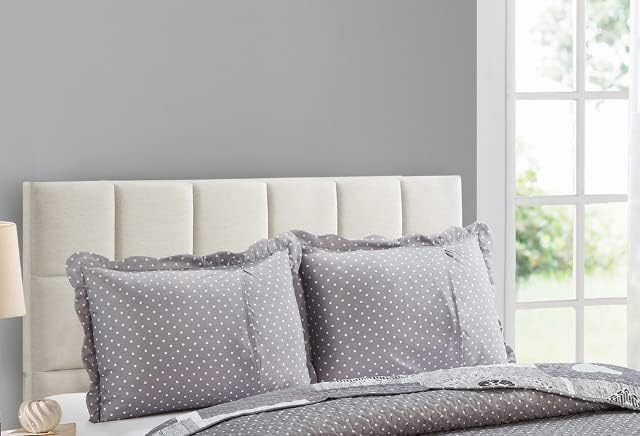 Brilliant Sunshine Grey Heartlove Pillowshams Set, 20"x26"+2" | Patchwork Design, Quilted Standard Pillowcases, Washable Scallop Edge Pillow Covers, Pack of 2 - color: Grey White, size: 20 x 26 inches