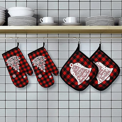 Bencailor 6 Pcs Christmas Kitchen Set Christmas Tree Kitchen Towels Oven Mitts and Pot Holders Set Dish Towel Heat Resistant Oven Mitts for Xmas Decor Cooking Baking Grilling(Truck) - style: Truck