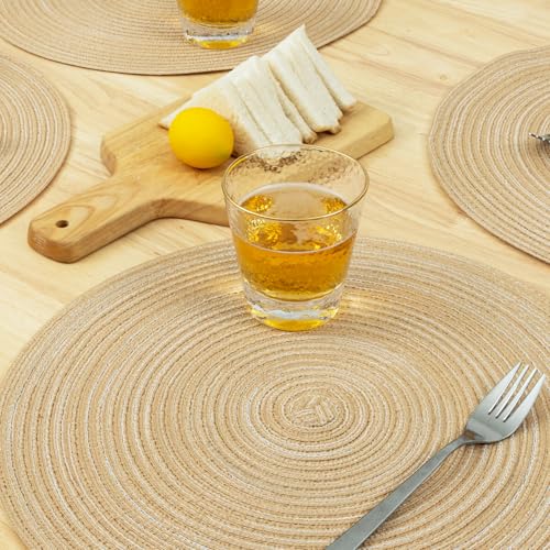 Winknowl Round Braided Placemats Set of 4 Washable Woven Heat Resistant Table Mats for Kitchen Dining Tables 15 inch Round Place Mats (Beige,4) - color: Beige, size: 4pcs