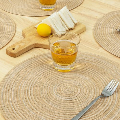 Winknowl Round Braided Placemats Set of 8 Washable Woven Heat Resistant Table Mats for Kitchen Dining Tables 15 inch Round Place Mats (Beige,8) - color: Beige, size: 8pcs