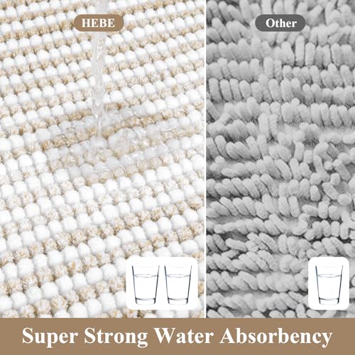 HEBE Chenille Bathroom Rugs Sets 3 Piece, Non Slip Washable Bath Mats Set | Absorbent Bathroom Mat Set, Soft Bath Rugs, Ultra Plush Bath Mat and U-Shaped Contour Toilet Rug Set for Tub Shower, Beige - color: Beige