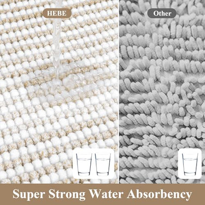HEBE Chenille Bathroom Rugs Sets 3 Piece, Non Slip Washable Bath Mats Set | Absorbent Bathroom Mat Set, Soft Bath Rugs, Ultra Plush Bath Mat and U-Shaped Contour Toilet Rug Set for Tub Shower, Beige - color: Beige