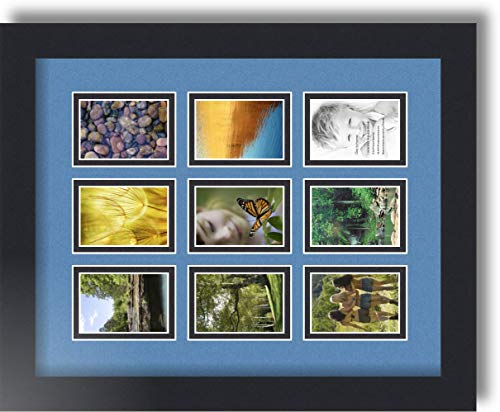 ArtToFrames Collage Photo Frame Double Mat with 9-2x3 Openings with Satin Black Frame and Liberty Blue mat. - color: Liberty Blue, size: 9 - 2x3