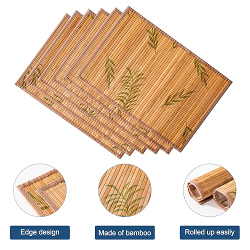 LOVECASA Placemats Set of 6, Bamboo Table Mats Set with Leaf Pattern, 18'' × 12'' Woven Placemat, Washable Heat-Resistant Place Mats for Kitchen, Brown Leaf - color: Brown