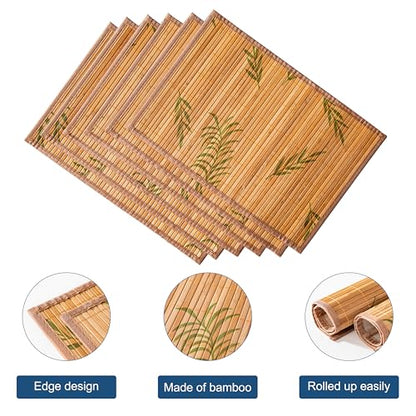 LOVECASA Placemats Set of 6, Bamboo Table Mats Set with Leaf Pattern, 18'' × 12'' Woven Placemat, Washable Heat-Resistant Place Mats for Kitchen, Brown Leaf - color: Brown