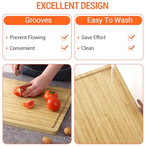 Large Cutting Board for Kitchen, 20 x 14 Inch Bamboo Wood Butcher Chooping Board with Juice Groove, Reversible Cheese Board Charcuterie Serving Tray - color: Natural, size: 20"L x 14"W