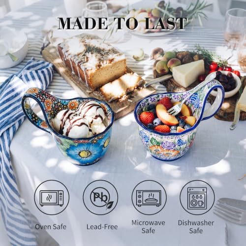 ALMA 16oz Soup Bowl with Large Handle,Microwave Safe, Gift for Women | Handpainted,Oven Safe,Perfect for larger servings of cappuccino,Love Slow Morning Coffee Rituals,BPA-free & lead-free glaze - color: Meadow Elegy