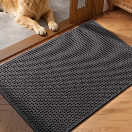 Indoor Door Mat 24" x 36", Non-Slip Washable Entryway Mat, Dirt Trapper Absorbent Entrance Mat, Low Profile Floor Mat for Front/Back Door, Entryway, Dark Gray ﻿ - color: Dark Gray, size: 24"x36" (Rectangular)