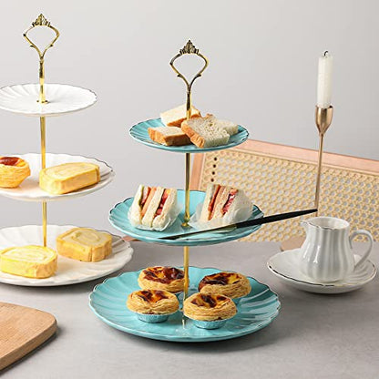 Sweejar 3 Tier Ceramic Cake Stand Wedding, Dessert Cupcake Stand for Tea Party Serving Platter (Turquoise) - color: Turquoise