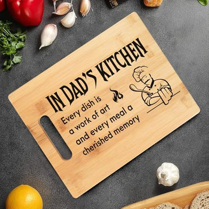 Fathers Day Dad Gifts, Birthday Gift for Dad from Daughter Son, Thanksgiving Christmas Valentines Day Gifts for Daddy Papa Stepdad – In Dad's Kitchen Engraved Cutting Board - color: Dad