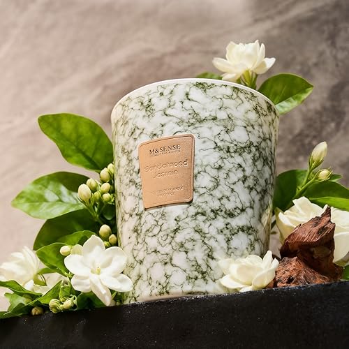 M&SENSE Extra Large Candle 35oz 150H SandalwoodJasmin Scented Candle,3 Wick Highly Scented Jar Candle, XL Candles Gift for Stress Relief, Meditation, Yoga - color: SandalwoodJasmin, size: Large
