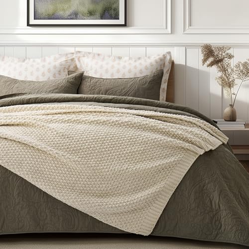 EVERGRACEHOME Chunky Chenille Knit Throw Blanket, 50 x 60, Beige | Sculpted Moss Stitch, Chic Modern Farmhouse, All-Season Warmth, OEKO-TEX® Certified, Elegant Blanket for Couch, Bed, Sofa - color: Beige, size: 50" X 60"