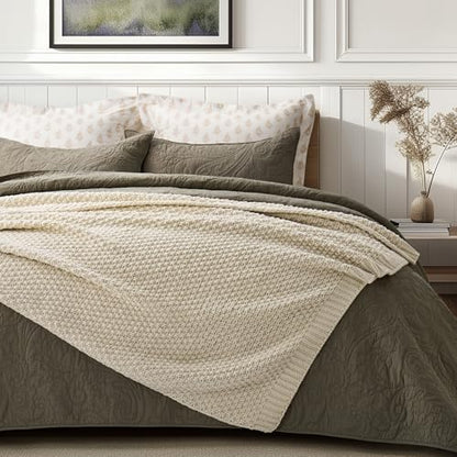 EVERGRACEHOME Chunky Chenille Knit Throw Blanket, 50 x 60, Beige | Sculpted Moss Stitch, Chic Modern Farmhouse, All-Season Warmth, OEKO-TEX® Certified, Elegant Blanket for Couch, Bed, Sofa - color: Beige, size: 50" X 60"