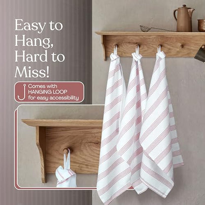 Rust Stripe Dish Towels, 5 Pack, 100% Cotton, Super Absorbent and Quick Dry, Multi Pin Striped Kitchen Towel Set, Durable Wash Cloths for Kitchen Use, Cleaning & Drying Dishes - color: Rust, style: 5 Pack