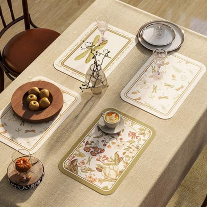 Vinyl Waterproof Placemats Set of 6 Rectangular,12"*17"-Grace A | Wipeable Beautiful Print Place Mats,Stain Resistant,Heat Resistant,Everyday Meals,Kitchen,Dinning,Holiday,Decor - color: Grace a