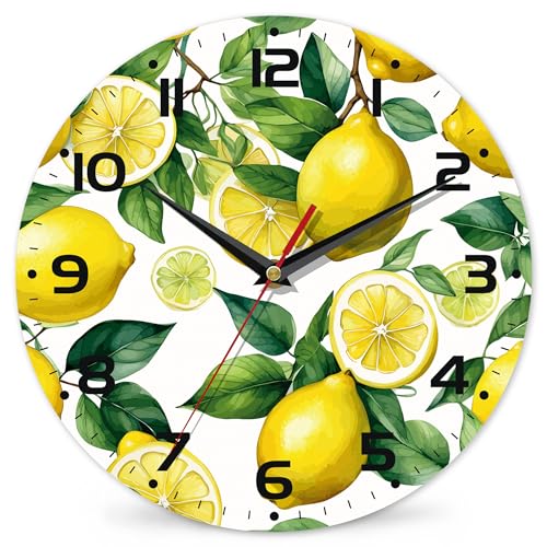 Wall Clock, Watercolor Lemon Wall Clock Silent Non-Ticking Battery Operated Clock 10 Inch, Home Decor for Living Room, Kitchen, Bedroom and Office - color: Watercolor Lemon