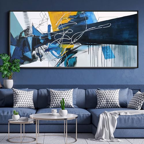 KLAKLA Wall Art for Living Room - Blue Abstract Canvas Pictures Framed Artwork for walls Extra Large Prints for Bedroom Above the Bed Decor 8x39 Inches - color: Blue abstract - 1, size: 86x39