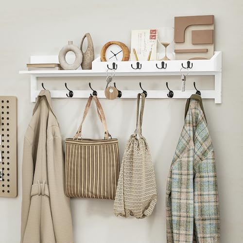 AMBIRD 35 inch Coat Rack Wall Mount, Extra Long Coat Hooks Wall Mount, Entryway Shelf with 7 Dual Coat Hooks 4 Key Hooks Mail Organizer, Wooden Wall Coat Rack with Hooks, Key Holder Rack (White) - color: White, size: 35" L