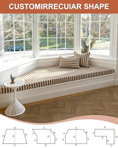 Custom Bay Window Cushion, Bench Cushions for Indoor Furniture, Window Seat Cushion, Indoor Bench Cushions, Breakfast Nook, Mudroom, Dinning Room, Non-Slip, Anti-Scratch, Removable Cover - color: [Cotton Linen] - Deep Gray