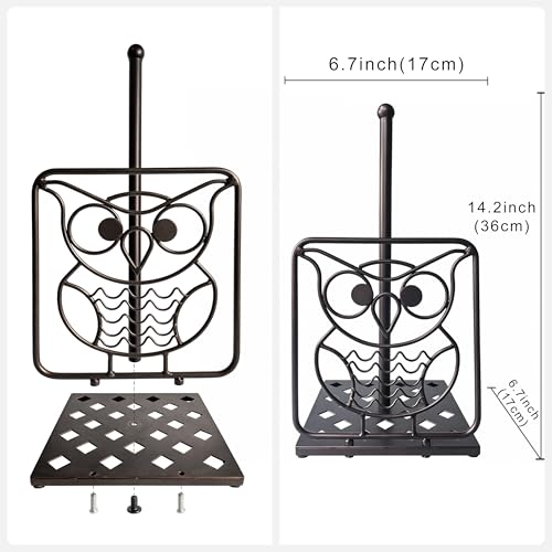 Paper Towel Holders Countertop - Paper Towel Holder Standing - Metal Paper Towel Holder Square Base - Decorative Animal Paper Towel Holder (owl) - color: Owl(bronze)