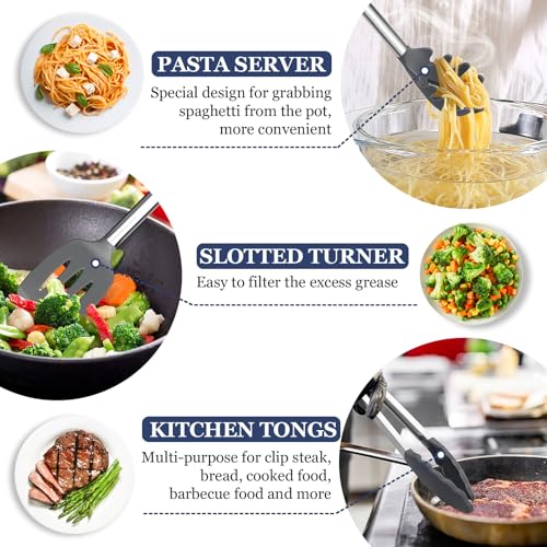 TeamFar Kitchen Utensils Set of 8, Silicone Utensils Kitchen Tools | Stainless Steel Handle, for Nonstick Cookware Frying Flipping Draining, Healthy & Anti-heat, Nonstick & Dishwasher Safe -Gray - color: Light Grey