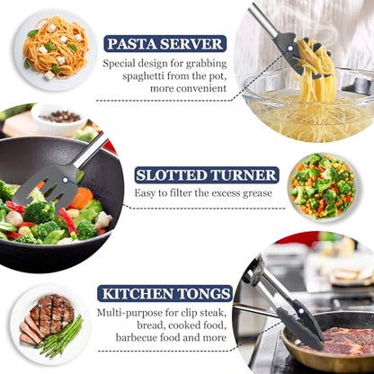 TeamFar Kitchen Utensils Set of 8, Silicone Utensils Kitchen Tools | Stainless Steel Handle, for Nonstick Cookware Frying Flipping Draining, Healthy & Anti-heat, Nonstick & Dishwasher Safe -Gray - color: Light Grey
