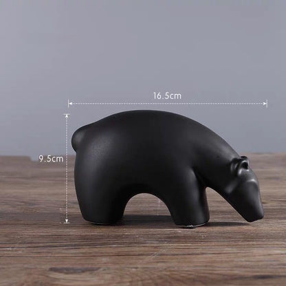 Modern Ceramic Bear Figurines, Black and White, Set of 2, Home Decor Sculptures (Middle)