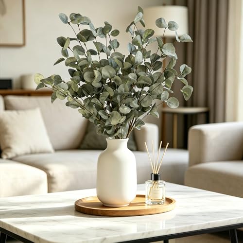 4PCS 22.2Inch Faux Greenery Eucalyptus Stems Plant for Vase(Grey-blue) | soft thin-styrofoam nice-touch natural look easy to adjust suitable for various vases without any maintenance - color: Grey-blue
