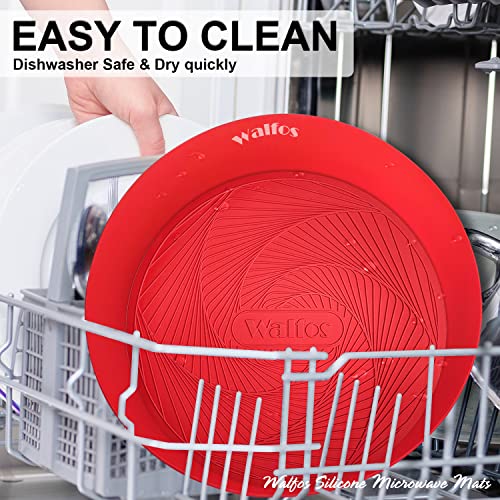 Walfos 12 10 Inch Silicone Microwave Mats, Microwave Splatter Cover for Food, Pot Holders for Kitchen, Non-Slip Heat Resistant Silicone Mats for Microwave, Oven, Hot Pan, Pot (Red) - style: 10+12in, 2 Red Microwave Mat