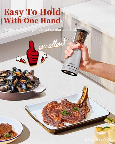 Electric Salt and Pepper Grinder Set with Storage Base, Stainless Steel Rechargeable Salt and Pepper Grinder Set with 4.5 oz Large Capacity, 1.8" Wide Mouth, Adjustable Coarseness, Ideal for Kitchen - color: Matte White