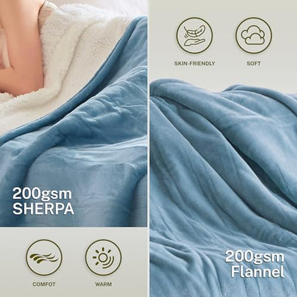 Heat Blanket 50”x60” Throw,Soft Flannel & Sherpa Reversible Electric Blanket with 10 Heat Settings,12 Timer Setting and 8 Hours Auto-Shut Off,ETL Certified Machine Washable,Light Blue - color: Light Blue, size: 50*60in
