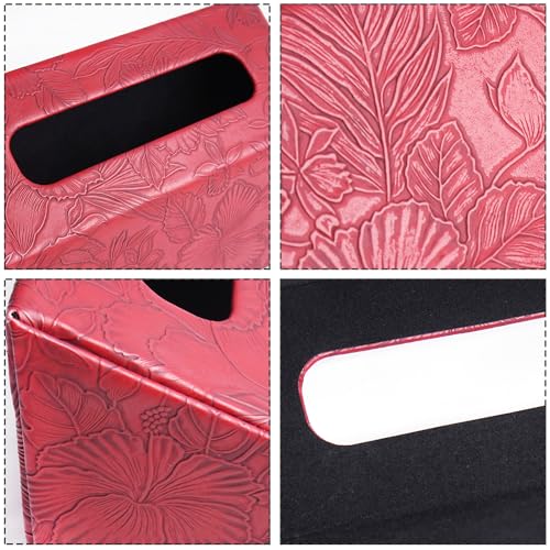 Hand Towels Box Cover,PU Leather Tissue Box Cover Holder Compatible with Kleenex Disposable Paper Hand Towels Suitable for Dining,Kitchen,Bathroom(1-Carved Dark Red) - color: 1-carved Dark Red2
