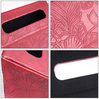Hand Towels Box Cover,PU Leather Tissue Box Cover Holder Compatible with Kleenex Disposable Paper Hand Towels Suitable for Dining,Kitchen,Bathroom(1-Carved Dark Red) - color: 1-carved Dark Red2